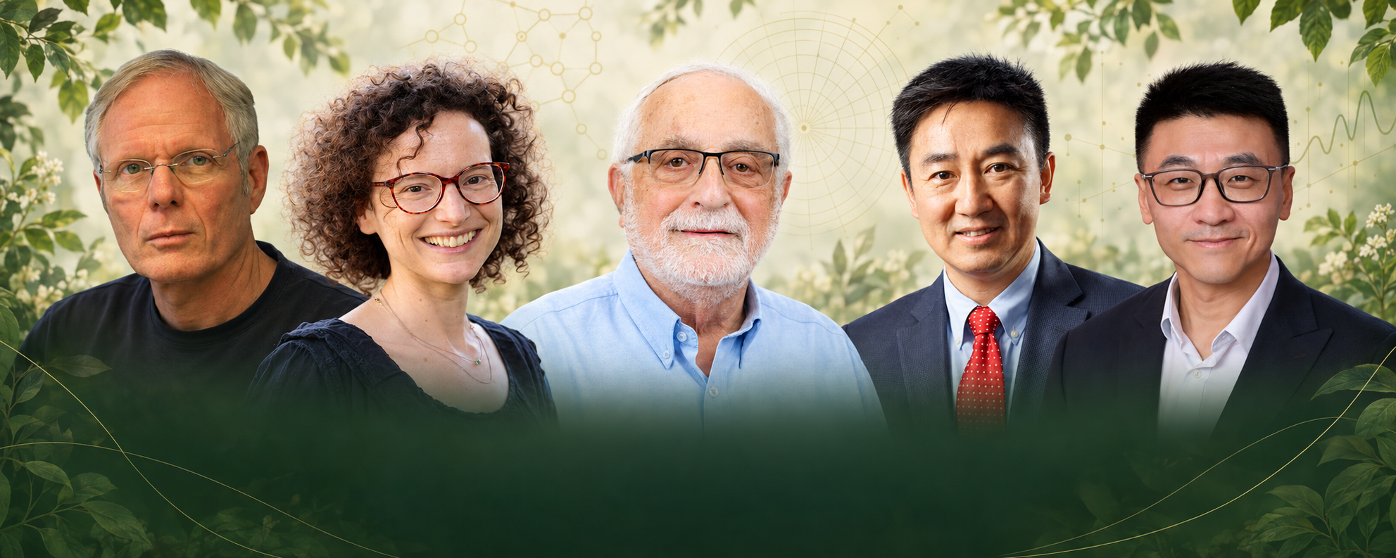 Portrait montage of program mentors Moty Heiblum, Michal Leskes, Shlomo Havlin, Xun-Li Wang and Danfeng Li